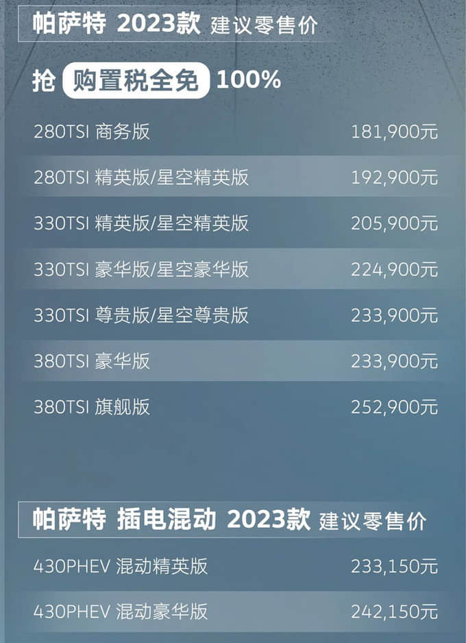 售18.19万起，新款帕萨特上市